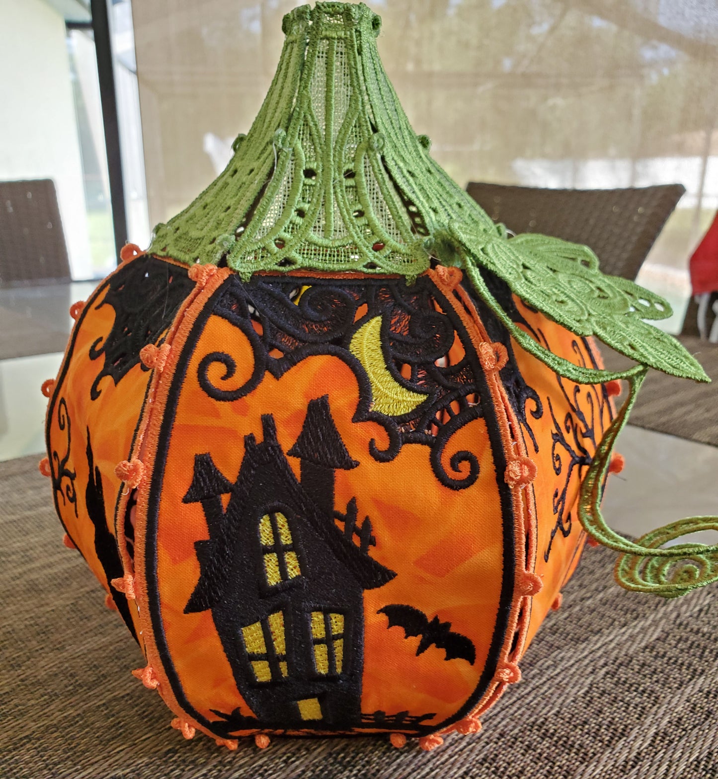 3D Embroidered Lace Pumpkin with Tealight