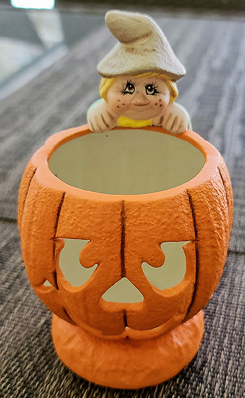 Pumpkin Candle Cup with Scarecrow B